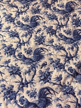 PIERRE FREY Le Coq Blue Rooster Quilted Custom Bedspread Quilt 110" × 102"